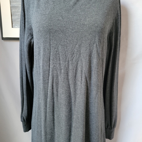 Encircled Comfy Puff Sleeve Mock Neck Dress Gray L - Picture 6 of 16